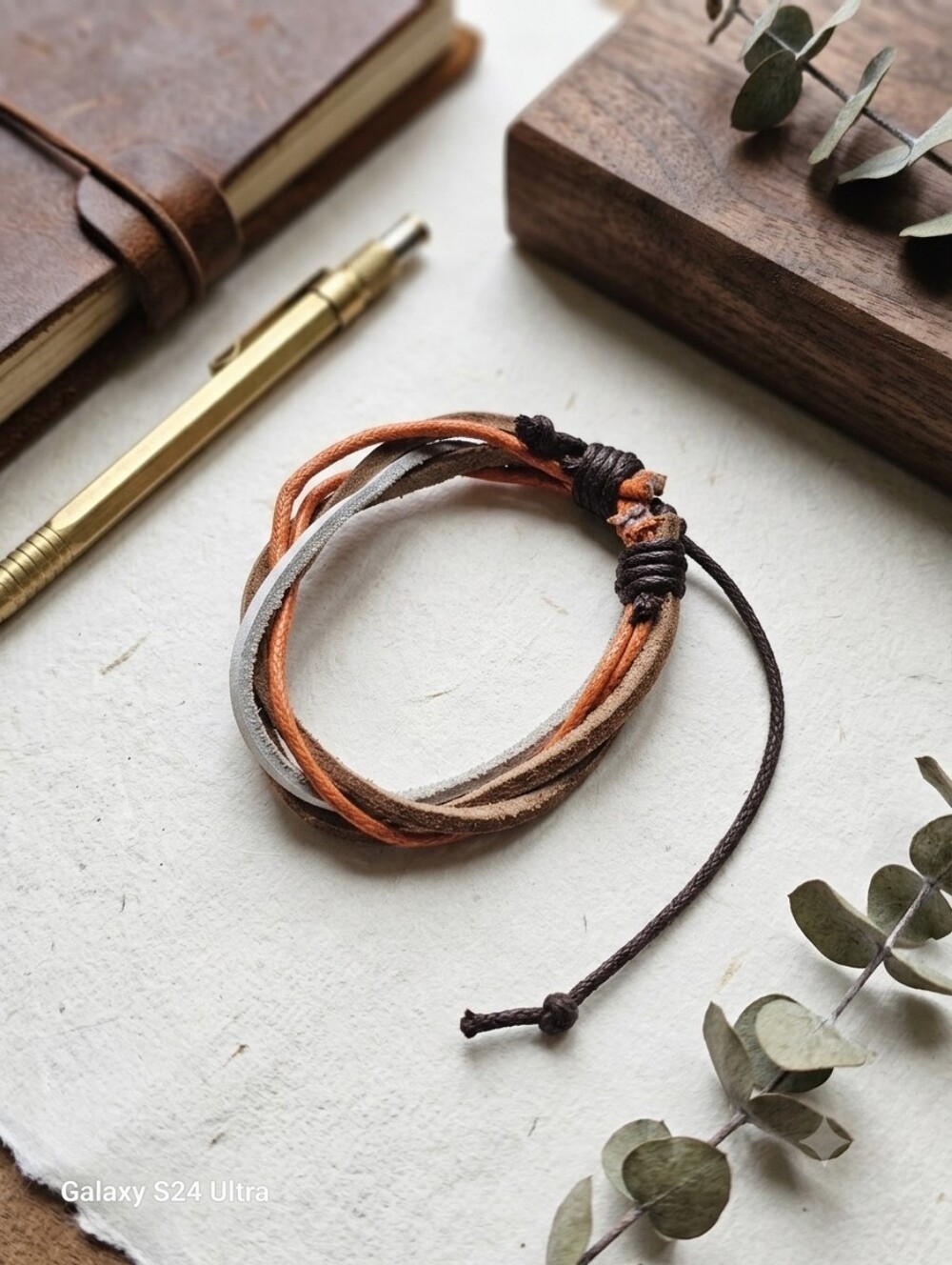 Multistrand Leather Wrap Bracelet in Brown, Tan & Orange